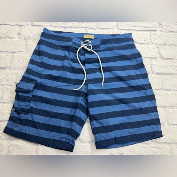 J. Crew Other - J. Crew Men’s Horizontal Stripe Swim Board Shorts in Navy & Sky Blue. Size 32/M